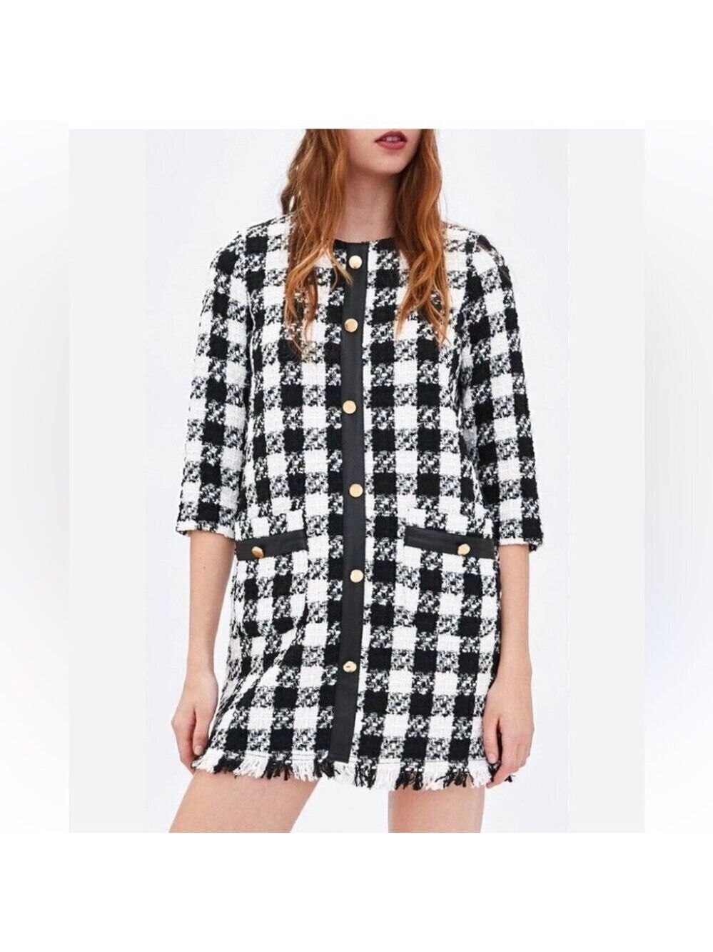 * NEW ZARA TRF Tweed Houndstooth Tweed Shift Dress Size M